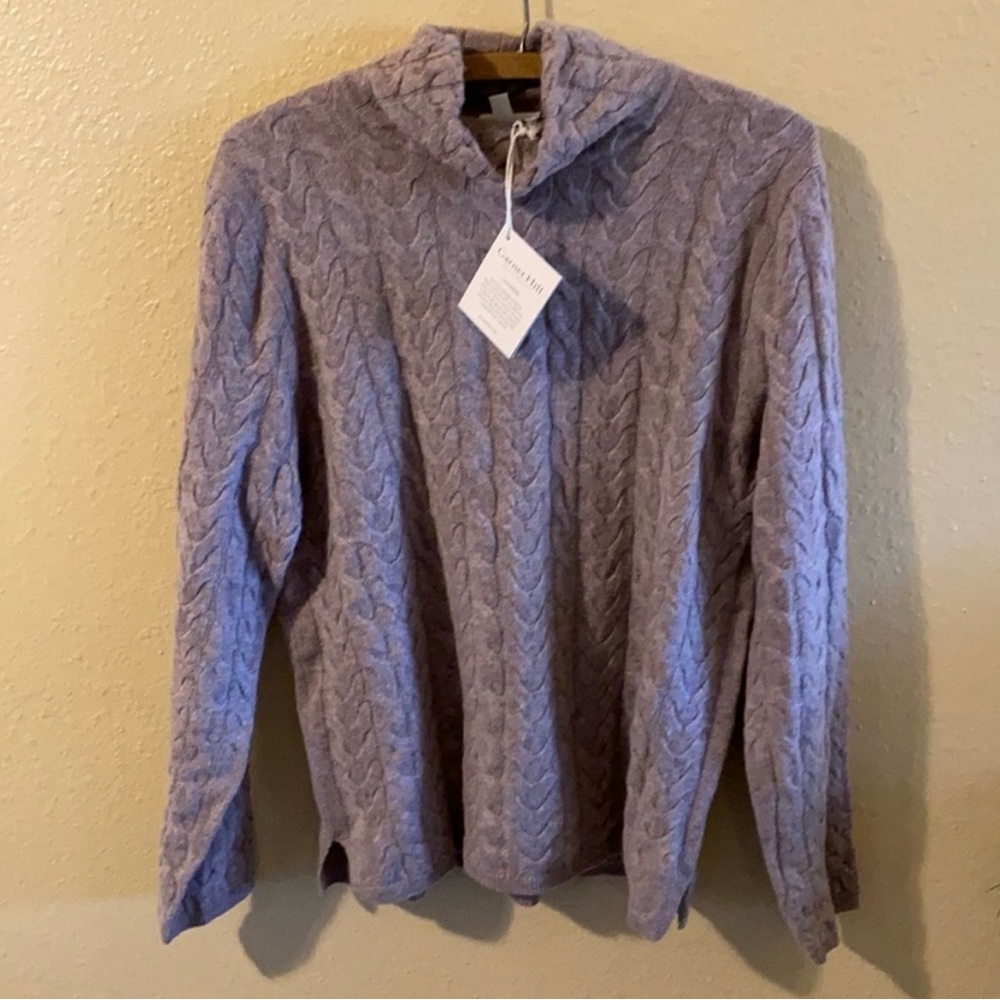 GARNET HILL Cashmere Cable Knit Turtleneck Sweater Heather Plum Medium.